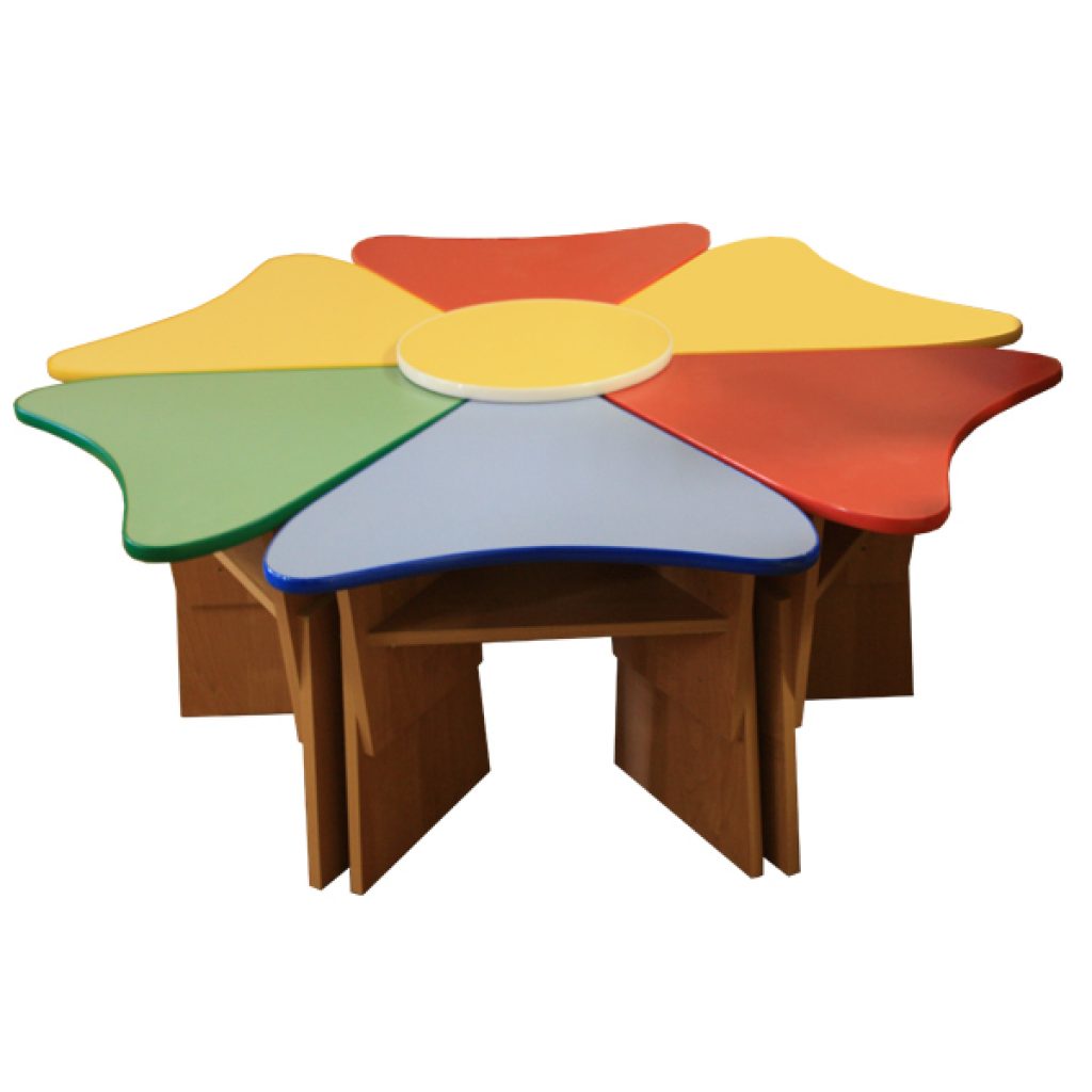 Столы для садика. Стол Ромашка 6-ти секционный. Стол детский Ромашка 6 d1300*(460,520,580) мм ЛДСП СДР-6 (1-3). Мебель для детского сада. Столы детские для детского сада.